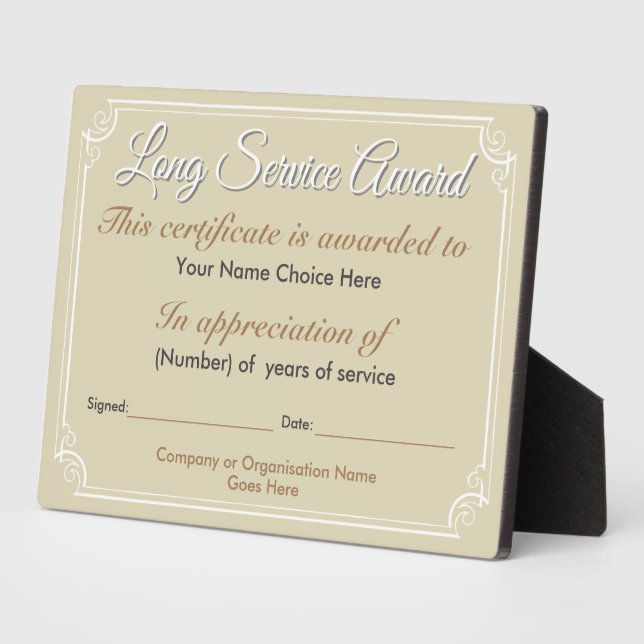 Plaque d'allocation pour service long (Côté)
