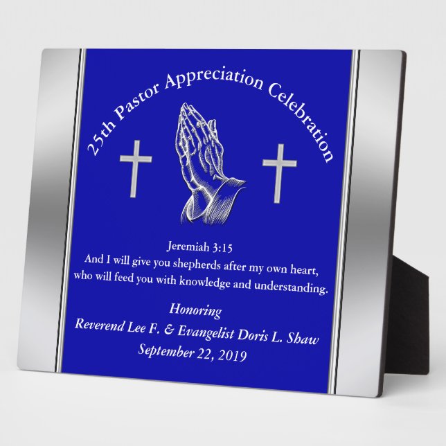 Plaque d'appréciation du pasteur bleu personnalisa (Côté)