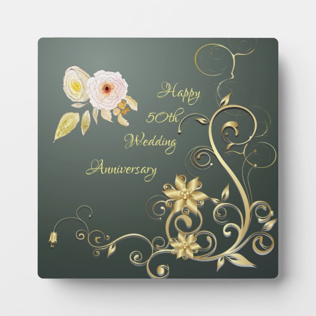 Plaque de 50e anniversaire de mariage avec chevale (Devant)