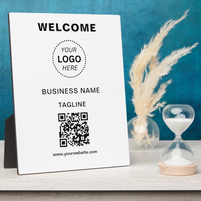 Plaque de bienvenue du logo et du code QR du nom d (Côté)