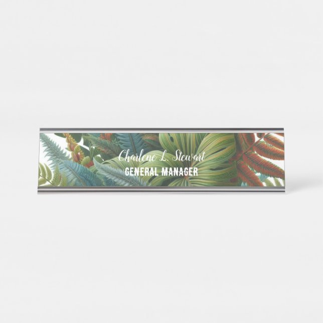 Plaque de bureau à feuillage tropical (Devant)