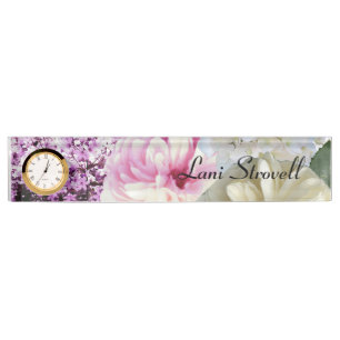 Plaque de bureau à fleurs élégantes avec nom