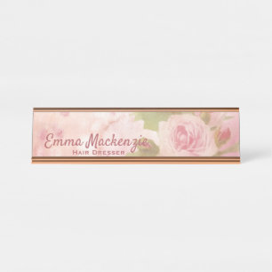 Plaque de bureau avec roses roses pour nom de post