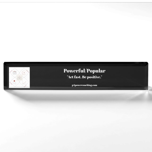 Plaque de bureau en acrylique noir puissant/popula (Devant)