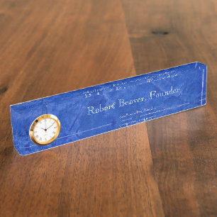 Plaque de bureau Toscane Bleue avec horloge