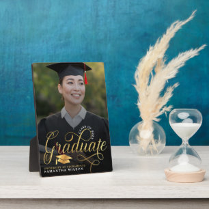 Plaque de graduation photo de script or moderne