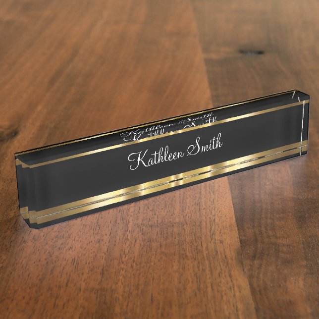 Plaque de nom de bureau à monogramme élégant (Taille)