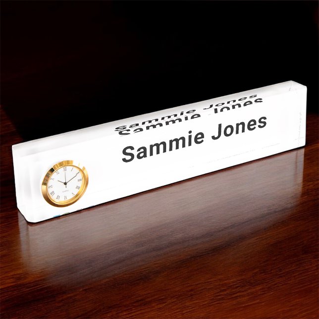 Plaque de nom de bureau acrylique avec horloge pro (MISOOK Acrylic Name Plate with Clock)