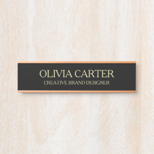 Plaque de nom de bureau en or noir moderne profess