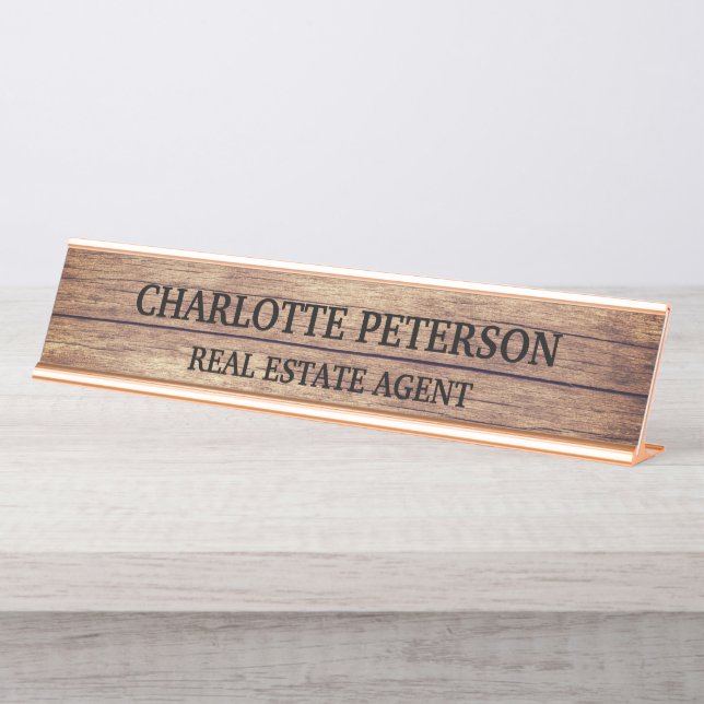Plaque de nom de bureau professionnel en bois rust (Devant)