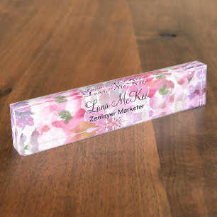 Plaque de nom du bureau du monogramme floral