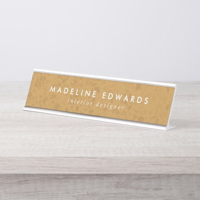 Plaque de nom du bureau personnalisé Modern Gold T (Devant)