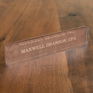 Plaque de nom en cuir marron Professionnel Une lig