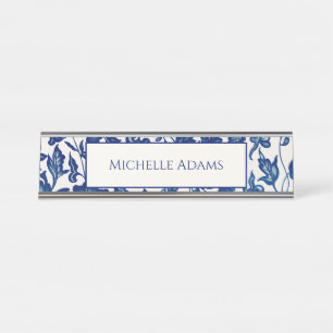 Plaque de nom Floral Bleu