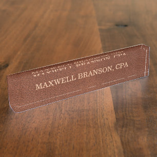 Plaque de nom Marron Cuir Professionnel