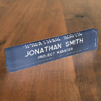 Plaque de nom minimaliste en métal brossé bleu mar