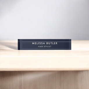 Plaque de nom minimaliste moderne de bureau bleu m