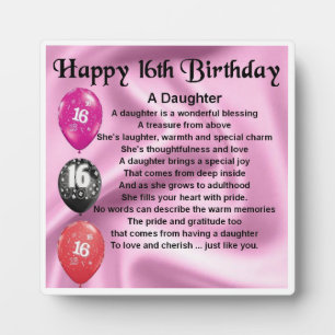 Plaque de poème 16e anniversaire fille