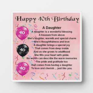 Plaque de poème 40e anniversaire de la fille