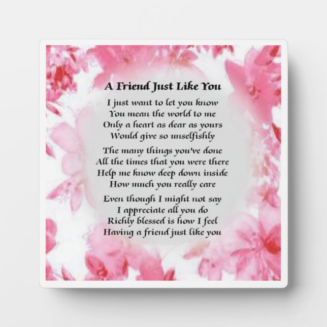 Plaque de poème d'ami - Design floral rose (Devant)