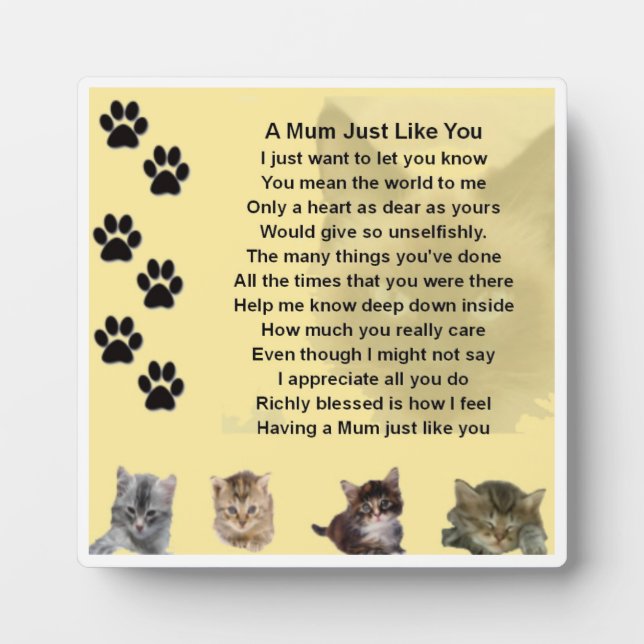 Plaque de poème maman - Design de chats (Devant)