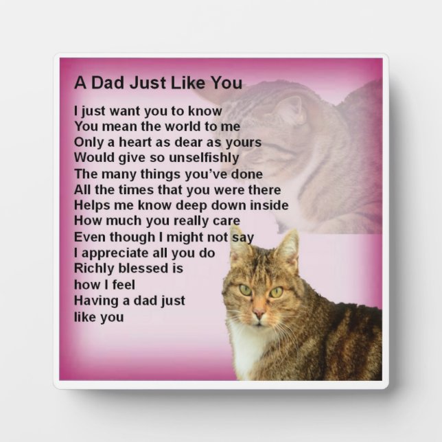 Plaque de poème papa - Design de chat (Devant)