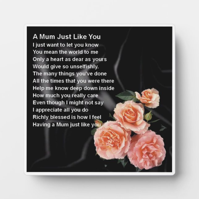 Plaque de poèmes maman - Design Rose (Devant)