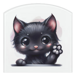 Plaque De Porte Adorable Kawaii Chat noir