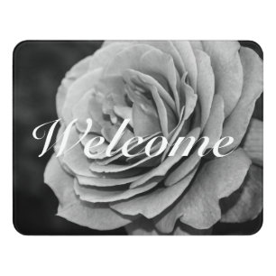 Plaque De Porte Affiche de bienvenue Rose noire et blanche