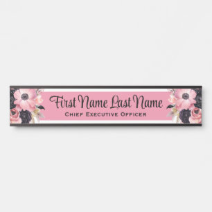 Plaque de porte de bureau à fleurs rose noir avec