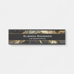Plaque de porte de bureau en marbre noir et or