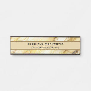 Plaque de porte de bureau en marbre noir et or