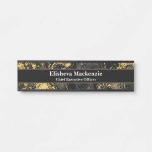 Plaque de porte de bureau en marbre noir et or