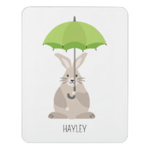 Lapin avec parapluie nom personnalisé pépinière