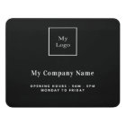 Noir blanc logo entreprise nom heures d'ouverture