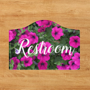 Plaque De Porte Salle de toilettes florales Petunias rose