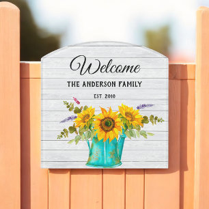 Plaque De Porte Tournesol rustique jaune bois blanc