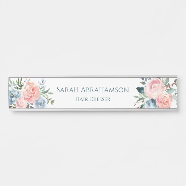 Plaque de signalisation de porte florale rose (Devant)