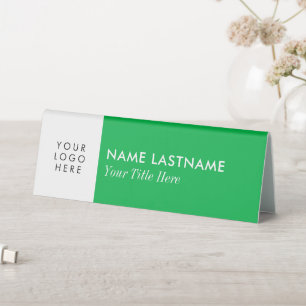 Plaque De Table 3 - Logo Minimum de texte personnalisé Vert Blanc
