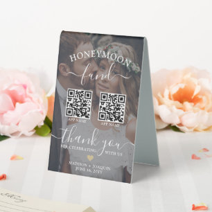 Plaque De Table 4 QR Codes 2 Photo Mobile App Honeymoon Fund