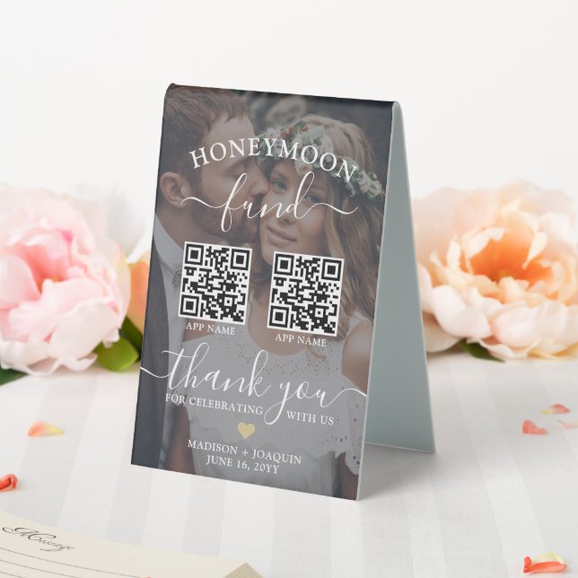 Plaque De Table 4 QR Codes 2 Photo Mobile App Honeymoon Fund (In SItu (Mariage))