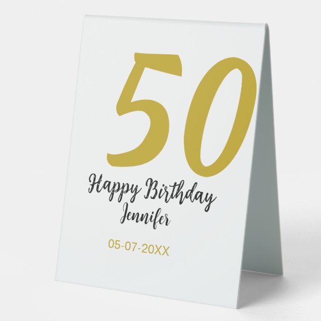 Plaque De Table 50e anniversaire ajouter nom date année noire modè (Recto)