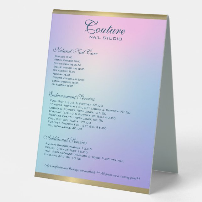 Plaque De Table accent or rose et bleu foncé (Recto)