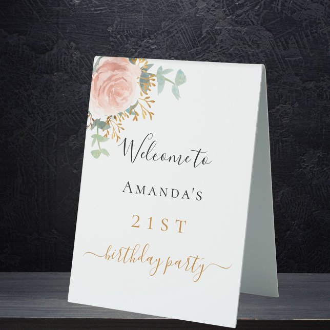 Plaque De Table Accueil eucalyptus rose pâle à l'anniversaire (Créateur téléchargé)