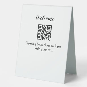 Plaque De Table Accueil simple ouverture bienvenue code barre QR a