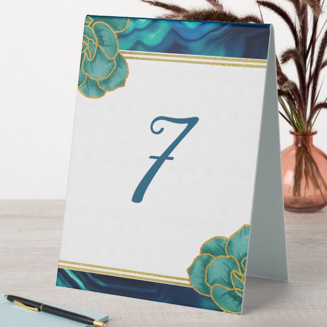 Plaque De Table Agate florale turquoise et bleu (En SItu (Tableau))
