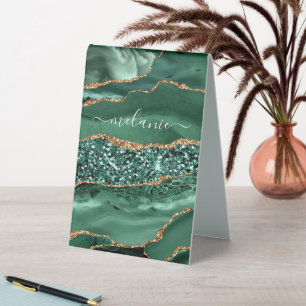 Plaque De Table Agate Green Gold Parties scintillant Geode Marbre 