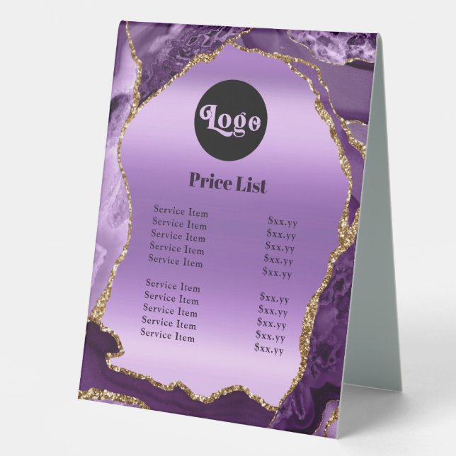Plaque De Table Agate Violet Faux Foil Tarifs Table Tente Panneau (Recto)