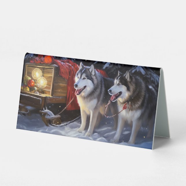Plaque De Table Alaskien Malamute Snowy Sleigh Ride Noël (Recto)