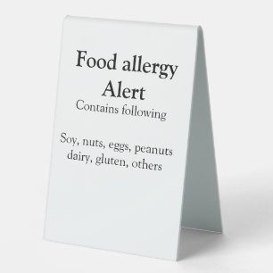 Plaque De Table Alerte d'allergie alimentaire ajouter le nom texte